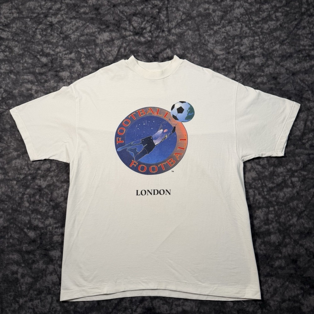 Vintage Hanes Beefy-T London Football Soccer TShirt White XL The Beautiful Game